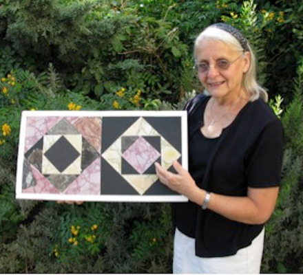 Frankie holding her reassembled Opus Sectile