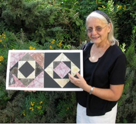 Frankie holding an opus sectile she reconstructed